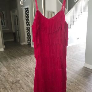 Fuchsia fringe flapper dress. Size Med
